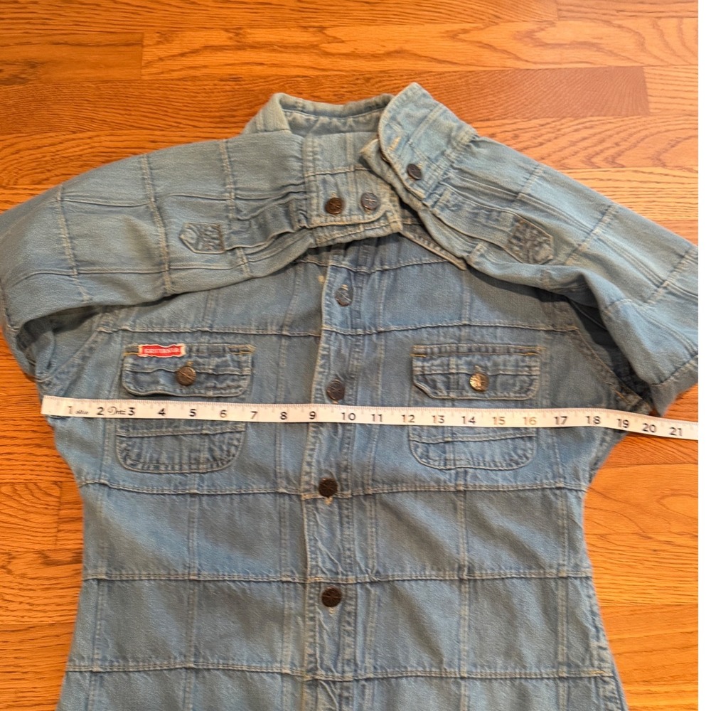 Vintage Brittania Sportswear Denim Jacket Light Wash Quilted Grid Pattern Mens M - Picture 5 of 7